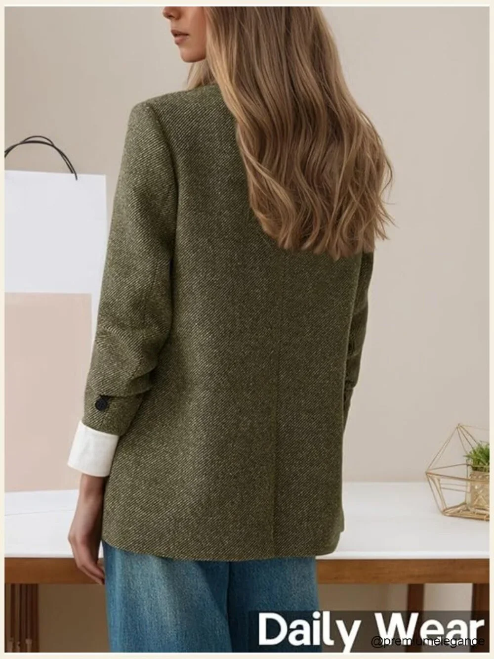 Women's Wool Blend Tweed Blazer Herringbone Business Casual Office Jacket